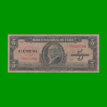 BILLETE DE CUBA $5,00 PICK 78a, AÑO 1949, ESTADO BUENO.-