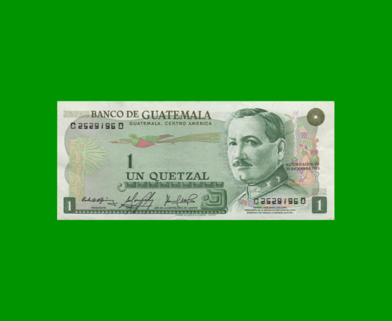 BILLETE DE GUATEMALA 1 QUETZAL, PICK 59c, AÑO 1983 ESTADO EXCELENTE.-