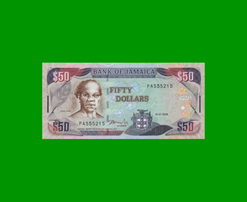 BILLETE DE JAMAICA 50 DOLARES PICK 83c, AÑO 2008 ESTADO SIN CIRCULAR.-