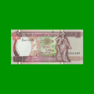 BILLETE DE MALTA 2 LIRI, PICK 45d, AÑO 1994, ESTADO SIN CIRCULAR.-