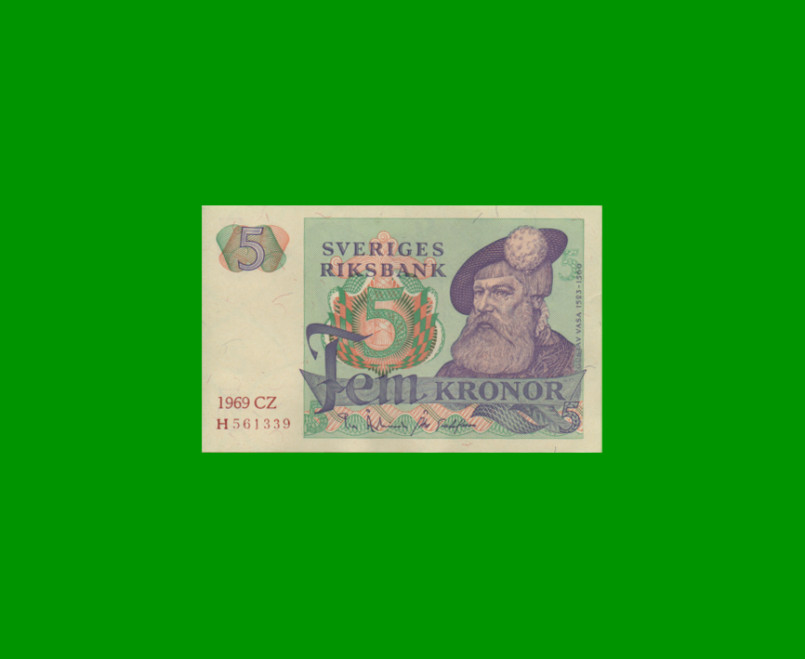 BILLETE DE SUECIA 5 KRONOR, PICK 51a, AÑO 1969 ESTADO EXCELENTE+ .-