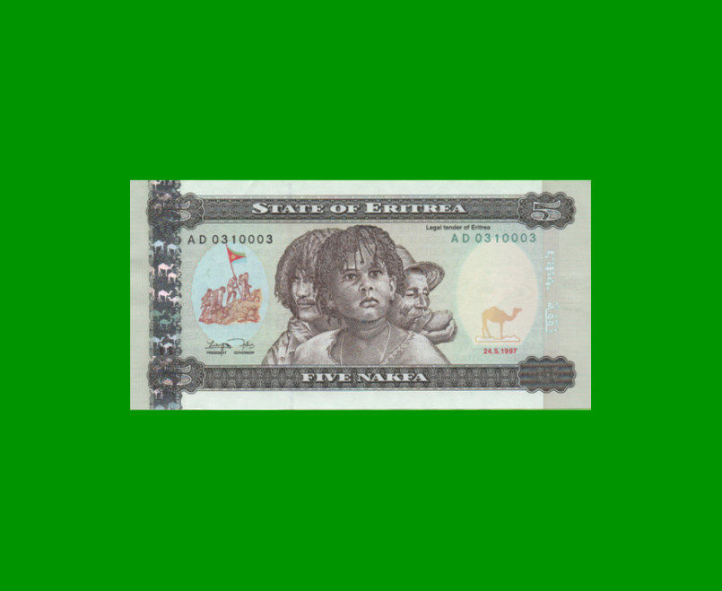 BILLETE DE ERITREA 5 NAFKA, PICK 2, AÑO 1997 ESTADO SIN CIRCULAR.-