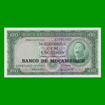 BILLETE DE MOZAMBIQUE 100 ESCUDOS RESELLADO, PICK 117, ESTADO SIN CIRCULAR.-