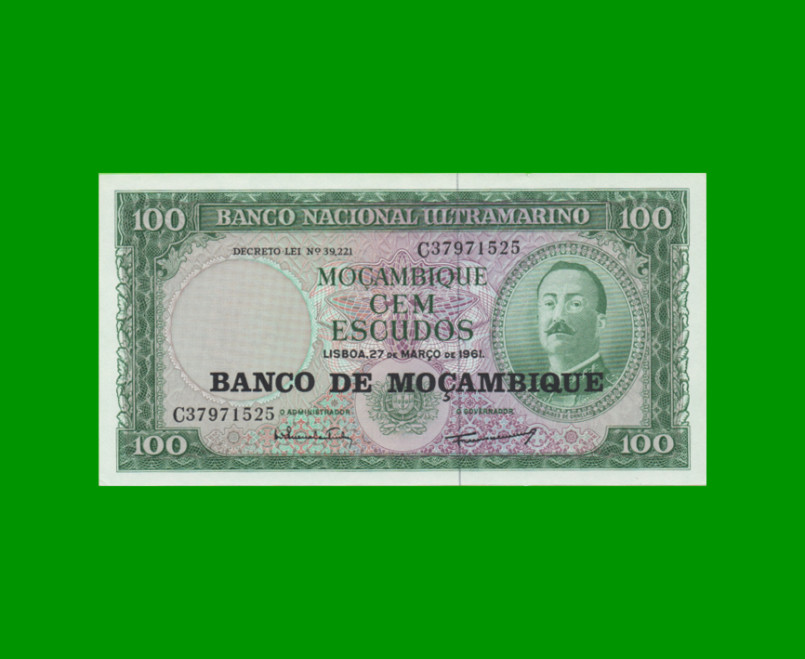 BILLETE DE MOZAMBIQUE 100 ESCUDOS RESELLADO, PICK 117, ESTADO SIN CIRCULAR.-