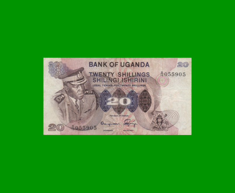 BILLETE DE UGANDA 20 SHILLINGS, PICK 7b, AÑO 1973 ESTADO MUY BUENO.-