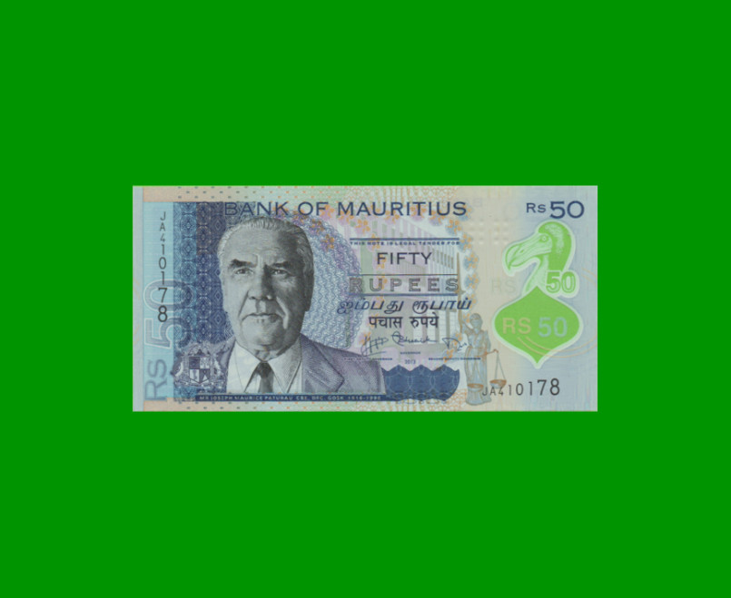 BILLETE DE MAURICIO 50 RUPIAS, POLYMERO, PICK 65, AÑO 2013 ESTADO SIN CIRCULAR.-