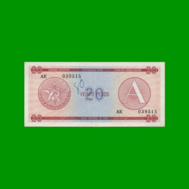 BILLETE DE CUBA $20,00 PICK FX5, AÑO 1985, ESTADO MUY BUENO+.-