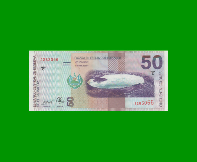 BILLETE DE EL SALVADOR 50 COLONES, PICK 150a, AÑO 1997 ESTADO EXCELENTE+.- - Imagen 2