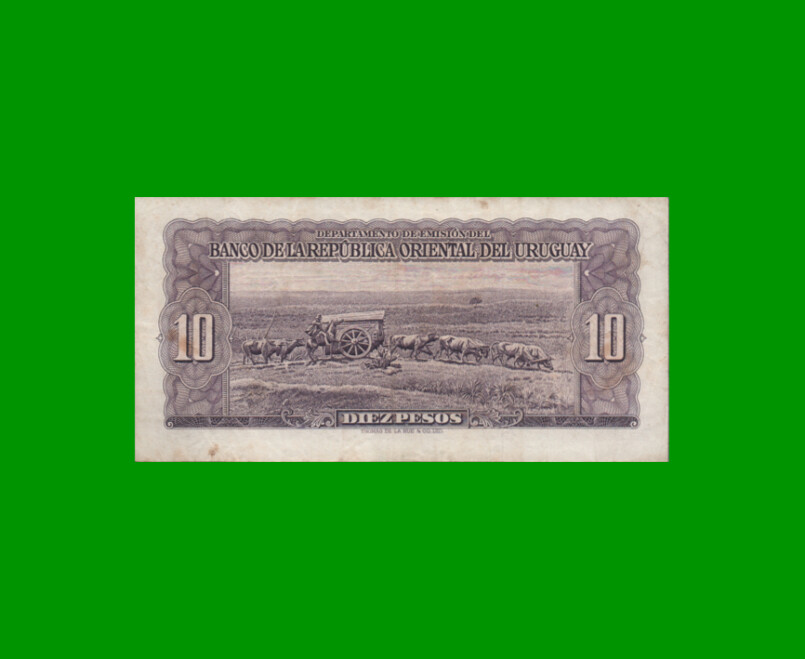 BILLETE DE URUGUAY $10,00, PICK 37d, SERIE D, ESTADO MUY BUENO- .- - Imagen 2