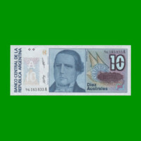 BILLETE DE AUSTRALES, 10 AUSTRALES, BOT 2822, AÑO 1988, ESTADO SIN CIRCULAR.-