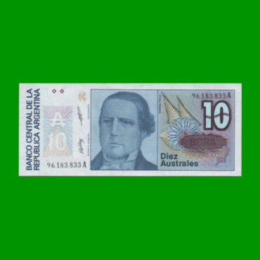 BILLETE DE AUSTRALES, 10 AUSTRALES, BOT 2822, AÑO 1988, ESTADO SIN CIRCULAR.-