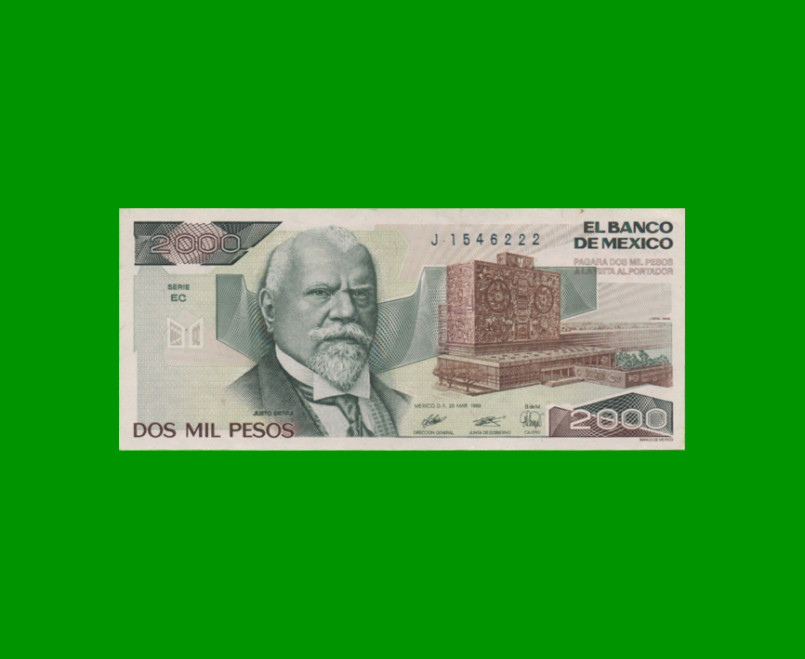 BILLETE DE MEXICO $2.000,00 PICK 86c, AÑO 1989, ESTADO EXCELENTE.-