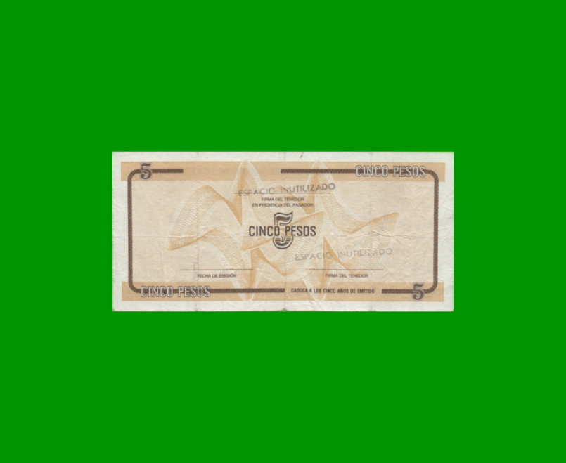 BILLETE DE CUBA $5,00 PICK FX34, SERIE D, ESTADO BUENO+.- - Imagen 2