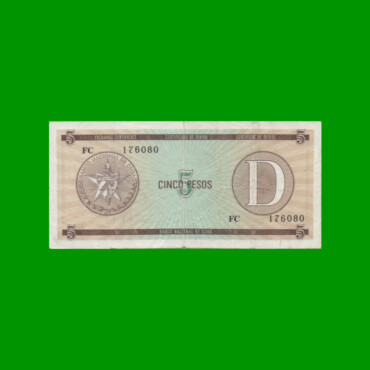 BILLETE DE CUBA $5,00 PICK FX34, SERIE D, ESTADO BUENO+.-