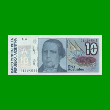 BILLETE DE AUSTRALES, 10 AUSTRALES, BOT 2823, AÑO 1988, ESTADO SIN CIRCULAR.-