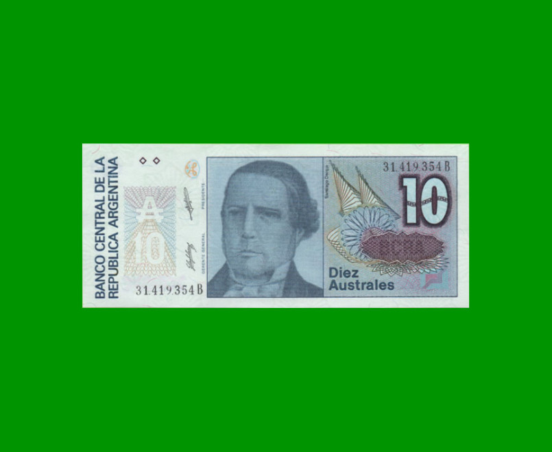 BILLETE DE AUSTRALES, 10 AUSTRALES, BOT 2823, AÑO 1988, ESTADO SIN CIRCULAR.-