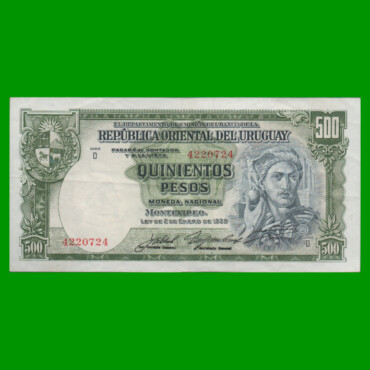 BILLETE DE URUGUAY $500,00, PICK 40c, SERIE D, ESTADO MUY BUENO+.-