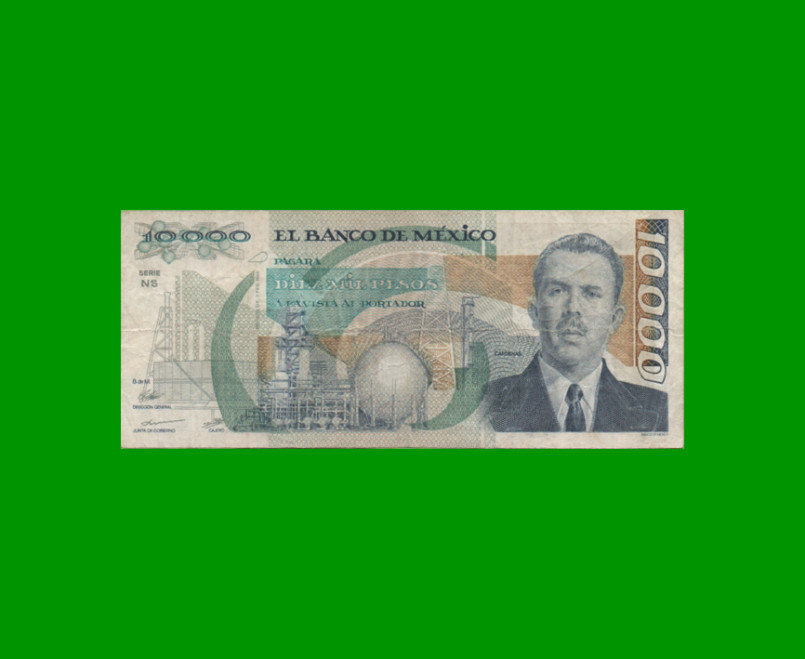 BILLETE DE MEXICO $10.000,00 PICK 90b, AÑO 1988, ESTADO BUENO+.-