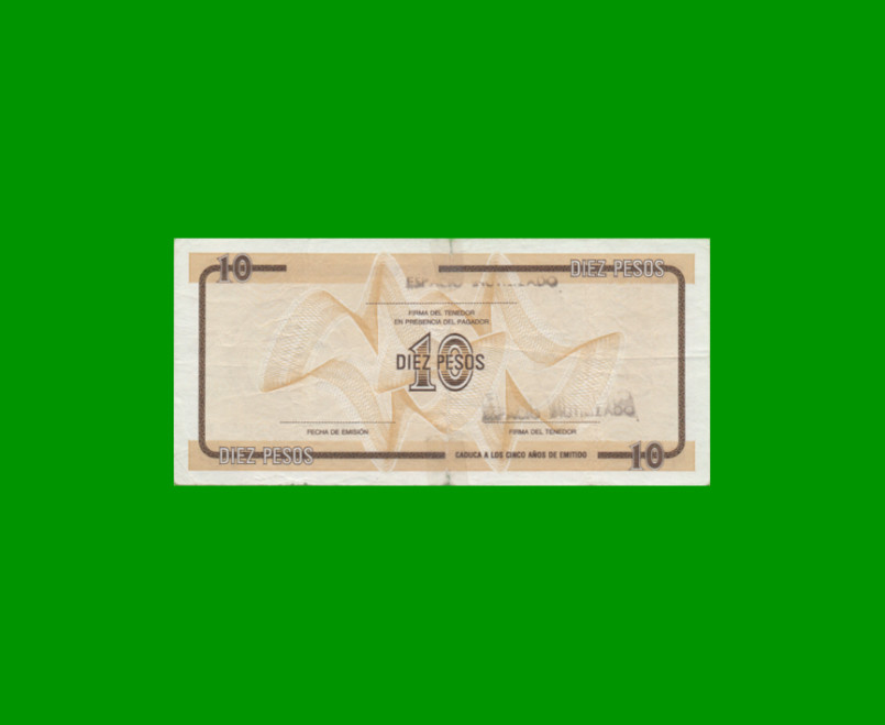 BILLETE DE CUBA $10,00 PICK FX35, SERIE D, ESTADO BUENO+.- - Imagen 2