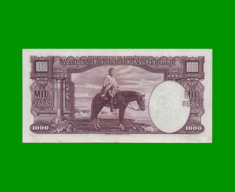 BILLETE DE URUGUAY $1.000,00, PICK 41c, SERIE D, ESTADO MUY BUENO+.- - Imagen 2