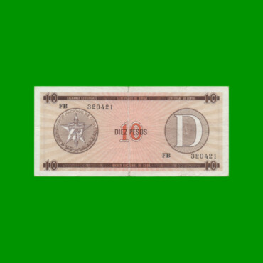 BILLETE DE CUBA $10,00 PICK FX35, SERIE D, ESTADO BUENO+.-