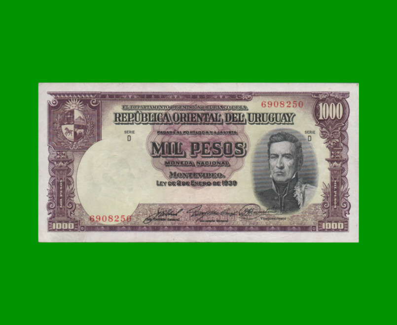BILLETE DE URUGUAY $1.000,00, PICK 41c, SERIE D, ESTADO MUY BUENO+.-