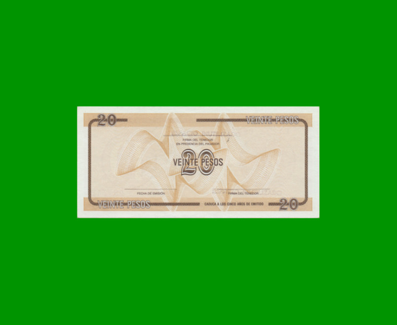 BILLETE DE CUBA $20,00 PICK FX36, SERIE D, ESTADO SIN CIRCULAR.- - Imagen 2