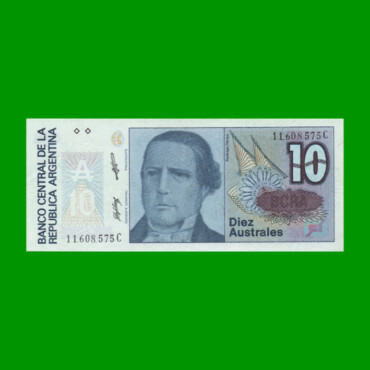 BILLETE DE AUSTRALES, 10 AUSTRALES, BOT 2824, AÑO 1988, ESTADO SIN CIRCULAR.-