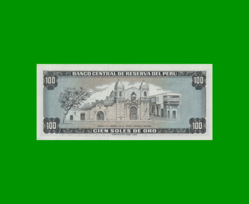 BILLETE DE PERU 100 SOLES, PICK 102b, AÑO 1971, ESTADO SIN CIRCULAR.- - Imagen 2