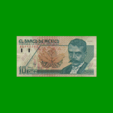 BILLETE DE MEXICO $10,00 NUEVOS PESOS, PICK 99, AÑO 1992, ESTADO BUENO+.-