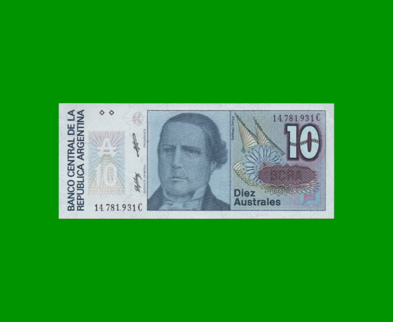 BILLETE DE AUSTRALES, 10 AUSTRALES, BOT 2825, AÑO 1989, ESTADO SIN CIRCULAR.-