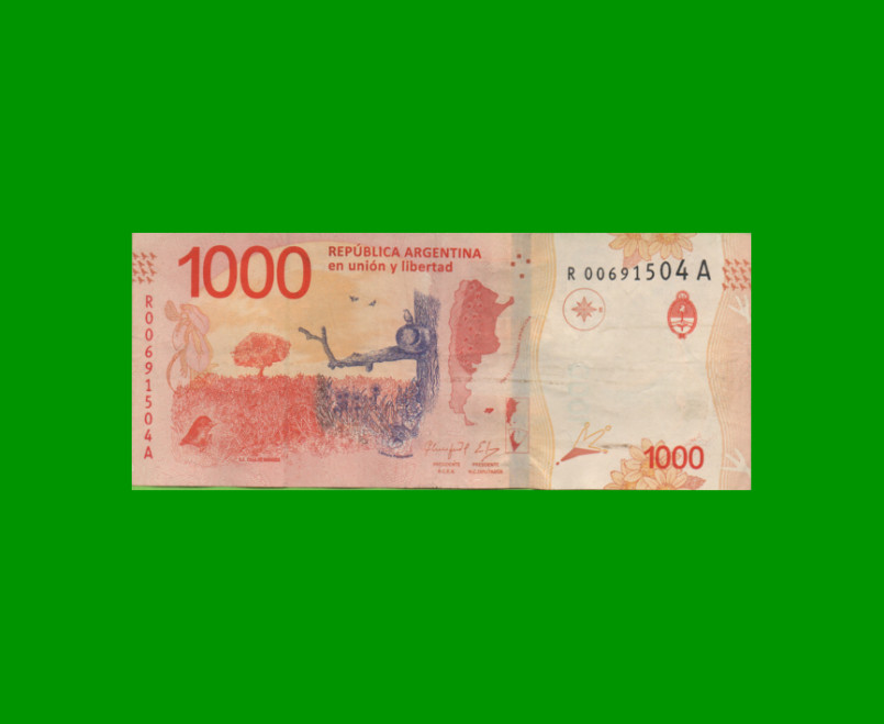 REPOSICION BILLETE CONVERTIBLE TERCER DISEÑO $ 1.000,00, BOT 6006, ESTADO MUY BUENO+ .- - Imagen 2