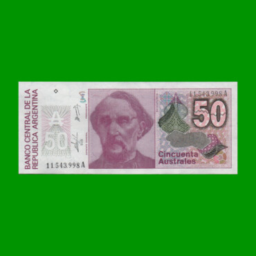 BILLETE DE AUSTRALES, 50 AUSTRALES, BOT 2827, AÑO 1986, ESTADO EXCELENTE.-