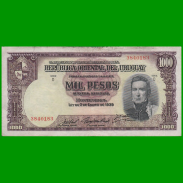 BILLETE DE URUGUAY $1.000,00, PICK 45, SERIE D, ESTADO BUENO+.-
