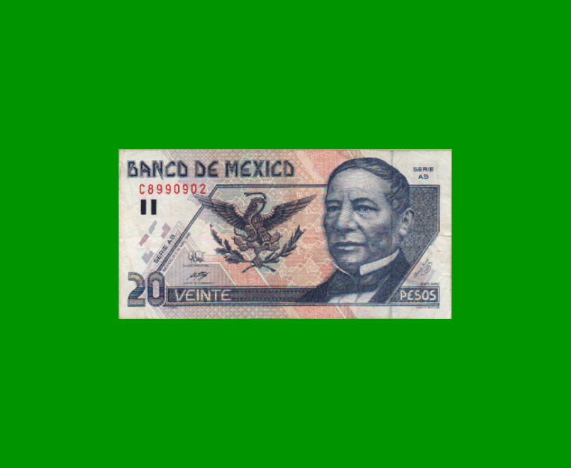 BILLETE DE MEXICO $20,00 PICK 106b, AÑO 1996, ESTADO MUY BUENO.-