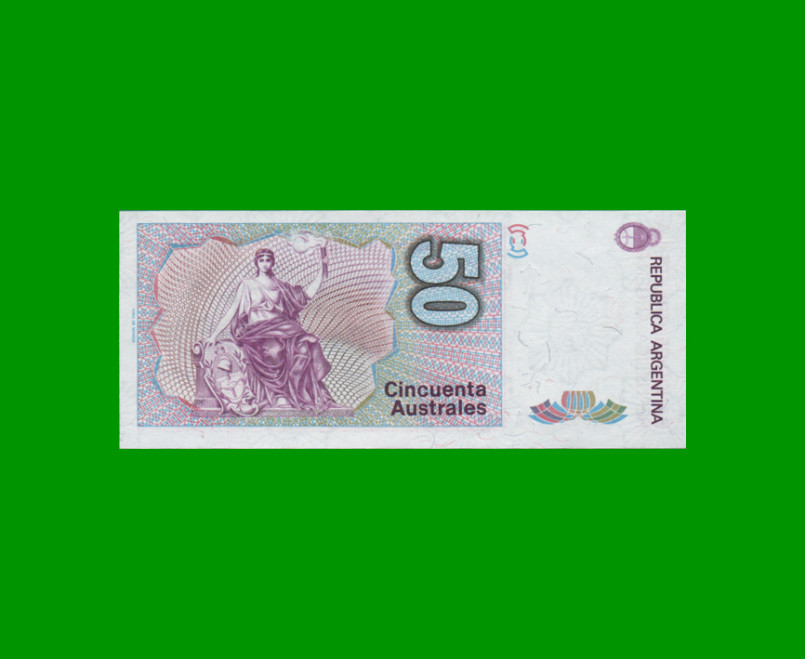 BILLETE DE AUSTRALES, 50 AUSTRALES, BOT 2827, AÑO 1986, ESTADO SIN CIRCULAR.- - Imagen 2