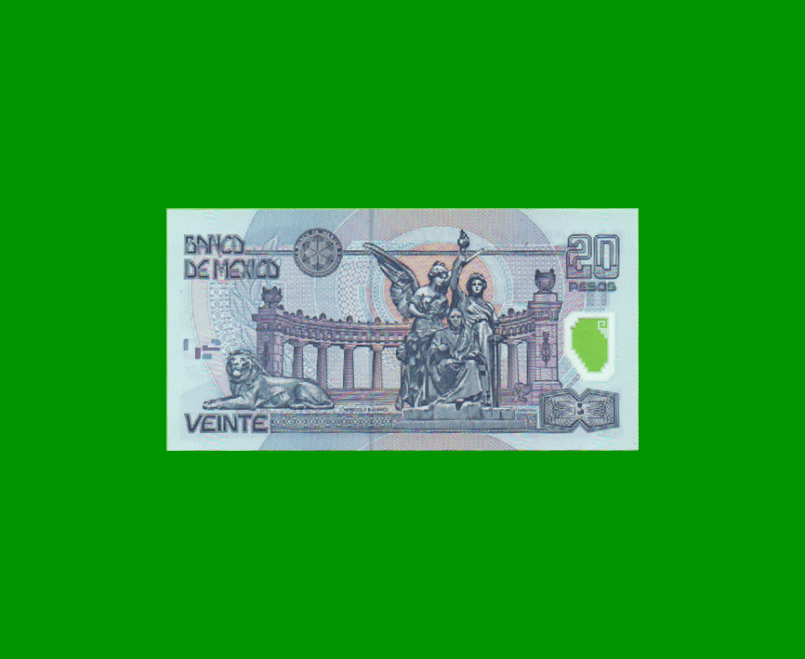 BILLETE DE MEXICO $20,00, POLYMERO, PICK 116a, AÑO 2001, ESTADO SIN CIRCULAR.- - Imagen 2