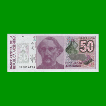 BILLETE DE AUSTRALES, 50 AUSTRALES, BOT 2827, AÑO 1986, ESTADO SIN CIRCULAR.-
