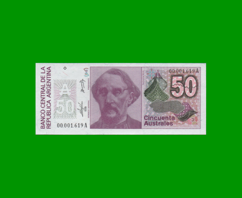 BILLETE DE AUSTRALES, 50 AUSTRALES, BOT 2827, AÑO 1986, ESTADO SIN CIRCULAR.-