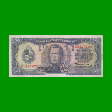 BILLETE DE URUGUAY $50,00, PICK 46, AÑO 1967, SERIE A, ESTADO MUY BUENO- .-