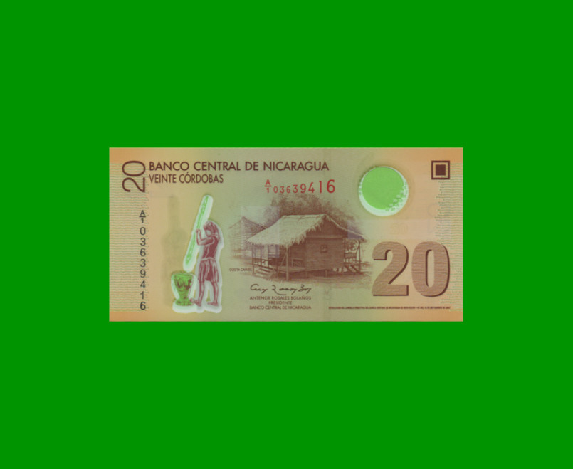 BILLETE DE NICARAGUA 20 CORDOBAS, POLYMERO, PICK 202a, ESTADO SIN CIRCULAR.-