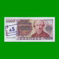 PESOS ARGENTINOS $5.000,00 RESELLADO A 5 AUSTRALES, BOT 2703, AÑO 1985, ESTADO EXCELENTE+.-