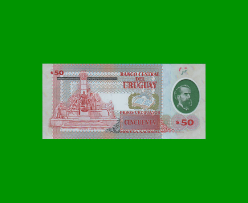 BILLETE DE URUGUAY $50,00, POLYMERO PICK NEW, ESTADO SIN CIRCULAR.- - Imagen 2