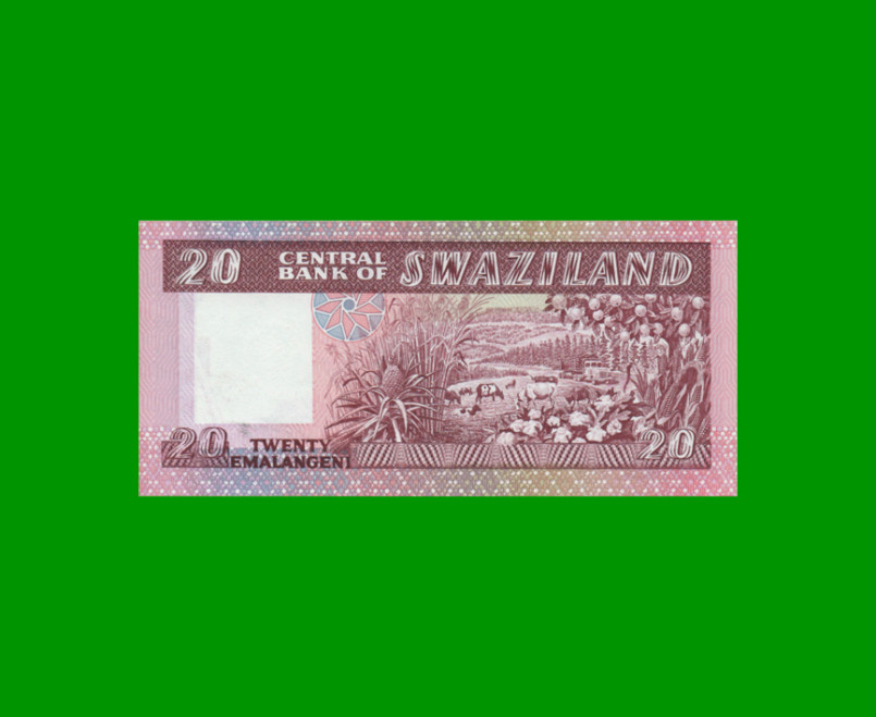 BILLETE DE SWAZILAND 20 EMALANGENI, PICK 12, AÑO 1986 ESTADO SIN CIRCULAR.- - Imagen 2