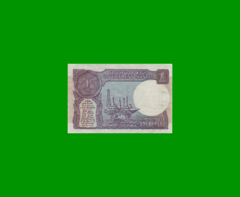 BILLETE DE INDIA 1 RUPIA, PICK 78b, ESTADO MUY BUENO+ .- - Imagen 2