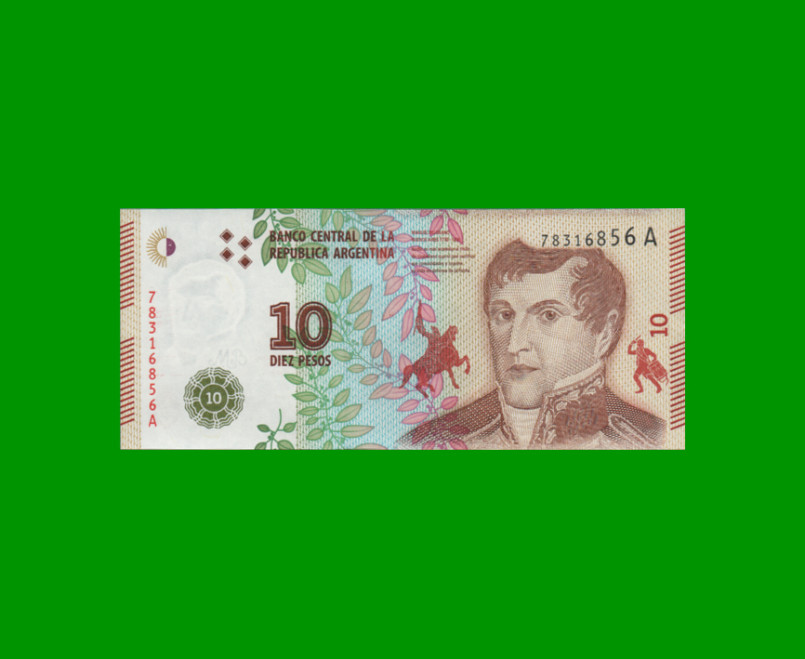 PESOS 3er DISEÑO $10,00, BOT 4001, AÑO 2016, ESTADO SIN CIRCULAR.-