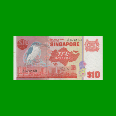 BILLETE DE SINGAPUR 10 DOLARES, PICK 11, ESTADO MUY BUENO+ .-