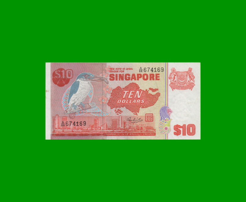 BILLETE DE SINGAPUR 10 DOLARES, PICK 11, ESTADO MUY BUENO+ .-