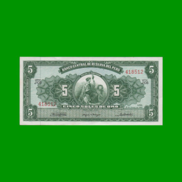 BILLETE DE PERU 5 SOLES, PICK 83, AÑO 1965, ESTADO EXCELENTE- .-