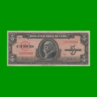 BILLETE DE CUBA $5,00 PICK 78b, AÑO 1950, ESTADO BUENO+.-